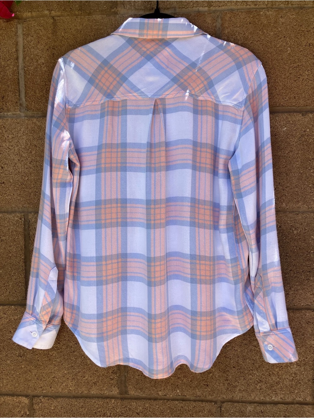 Rails Rayon Pastel Peach Sky White Plaid Button-Down Shirt - Picture 5 of 8